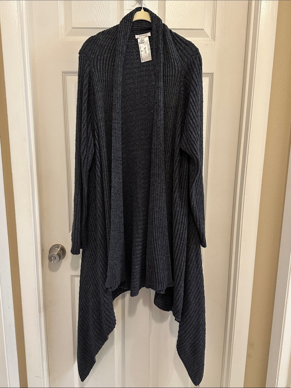 Skinnygirl Jeans Dark Charcoal Ribbed Open-Front Draped Cardigan